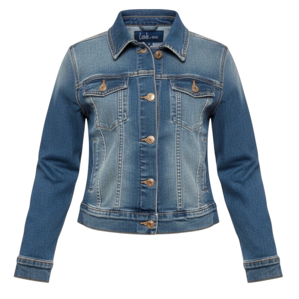 Lark + Grey Denim Jacket Womens Blue Classic Trucker Street Style S Petite Small